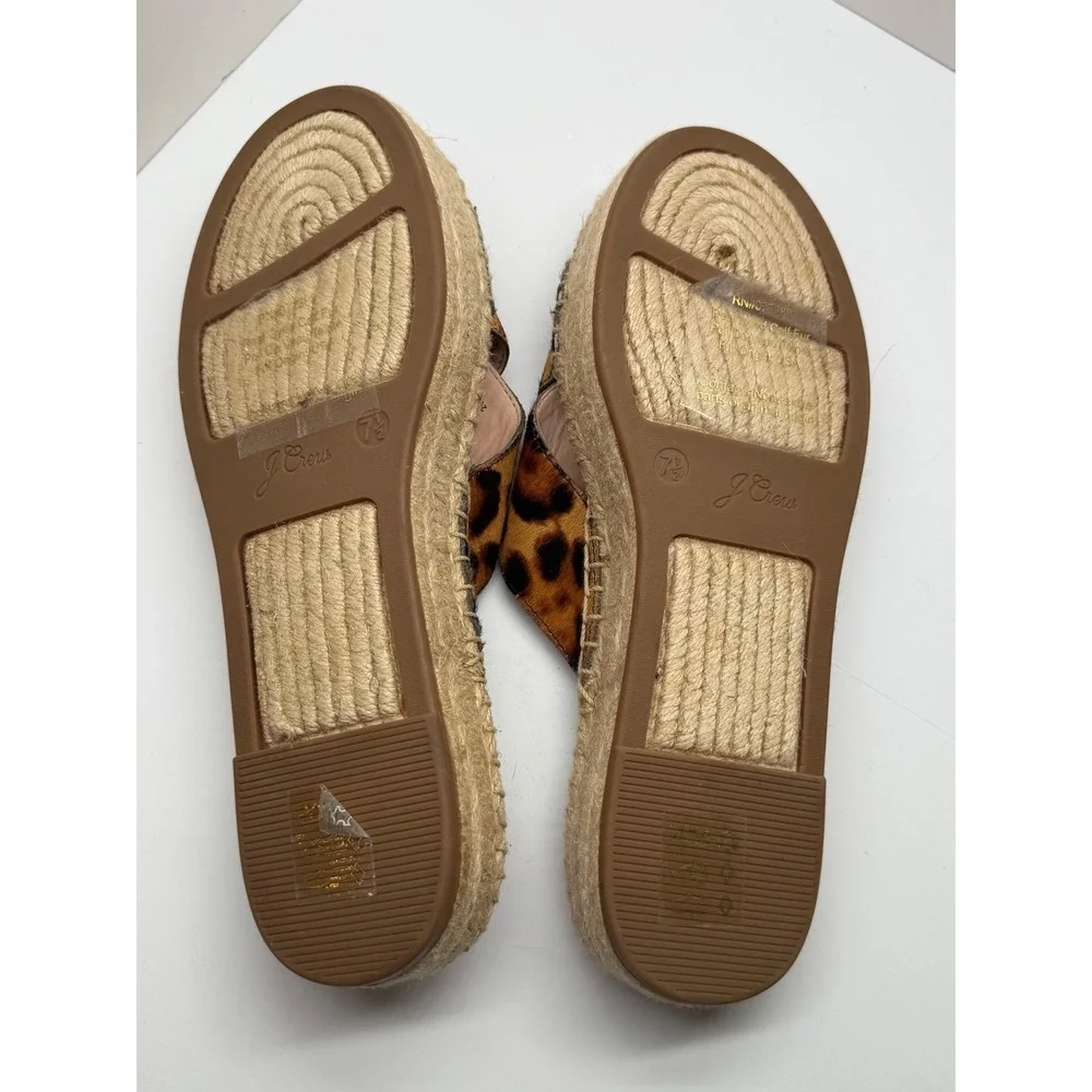 J.Crew Leopard Calf Hair Espadrille Platform‎ Slide Sandals Buckle 7.5